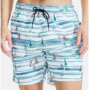 Nautica Men's Quick-Dry Sailboat Print 7.5'' Swim Trunks, Blue Multi, XL